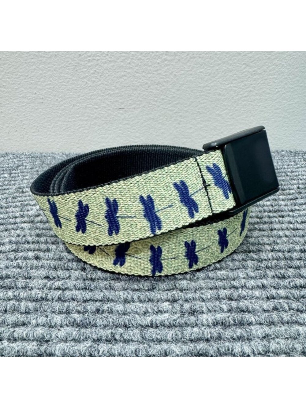 Thomas Bates Belt Dragonfly Green Blue Adjustable Lockbox Made in USA Nylon Web
